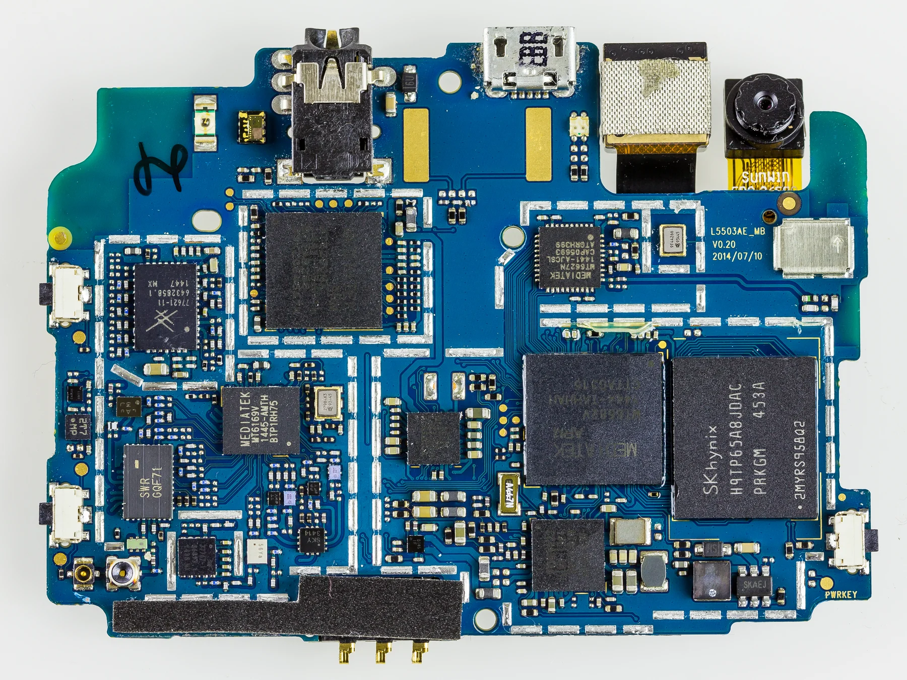 Real smartphone circuit board illustrating compact component placement